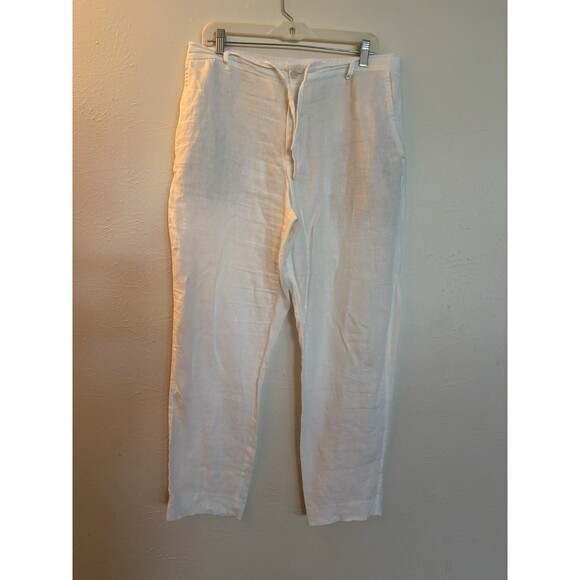 Zara Linen Cotton Pants Womens Size XL Wide Leg White High Rise Waist Boho - Picture 1 of 8